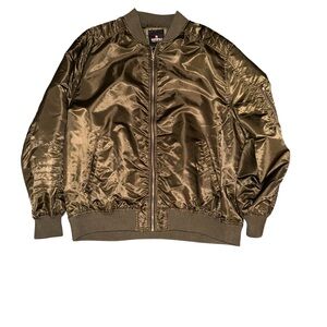 Shiny Olive Bomber Jacket